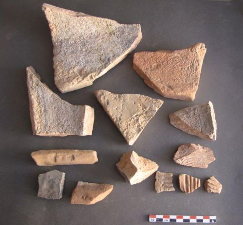 Fragments de tuiles et de briques strigillées ; © Conseil départemental des Vosges