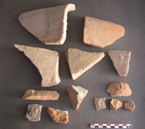 Fragments de tuiles et de briques strigillées ; © Conseil départemental des Vosges