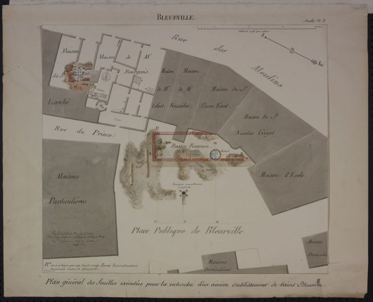 Plan général de fouilles exécutées pour la recherche d’un ancien établissement de Bains à Bleurville