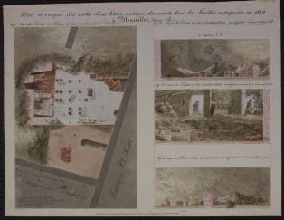 Plan et coupes des restes d’une étuve antique découverte dans les fouilles entreprises en 1819 à Bleurville ; © LAURENCON Joëlle