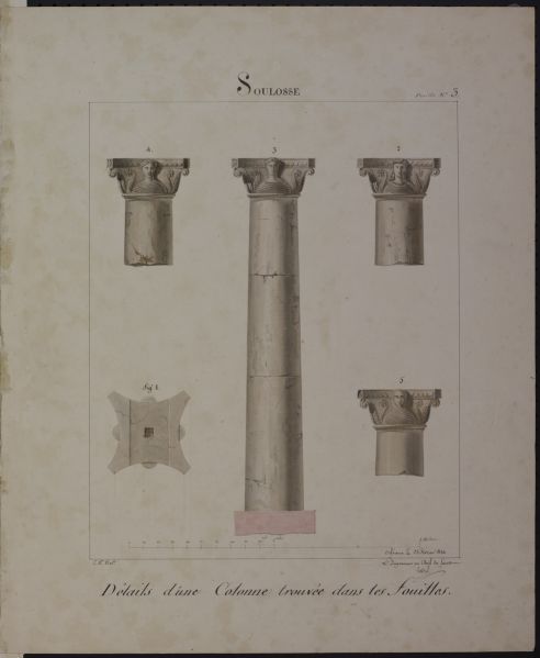 Détails d'une colonne trouvée dans les fouilles de Soulosse