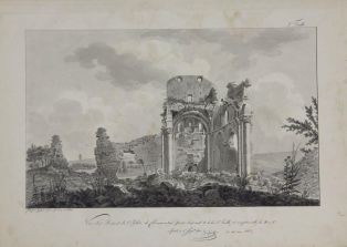 Vue des ruines de l’église de Chaumousey, prise du point A de la 2ème feuille et comprenant de B en C ; © LAURENCON Joëlle