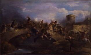 Combat de cavalerie sur un pont ; © PRUD’HOMME Bernard